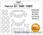 KVM72687 Mask 1/72 for Falcon 50/50EX/50M + prototype masks and masks for wheels (Amodel, Sova-M)