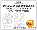 KVM72924 Mask 1/72 for Messerschmitt Me262A-1A, Me262A-2A Schwalbe + wheels masks (AirFix)